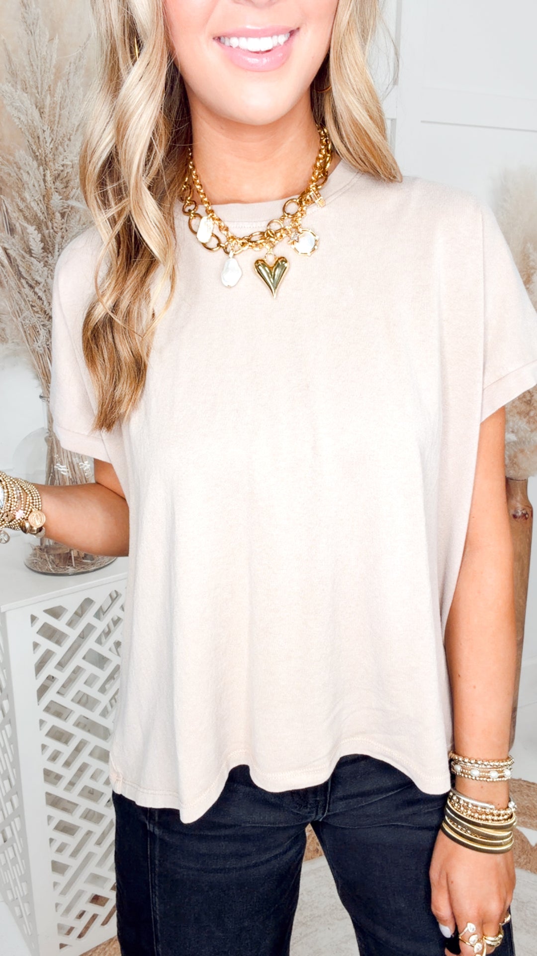 Capped Sleeve Tee-Dark Taupe