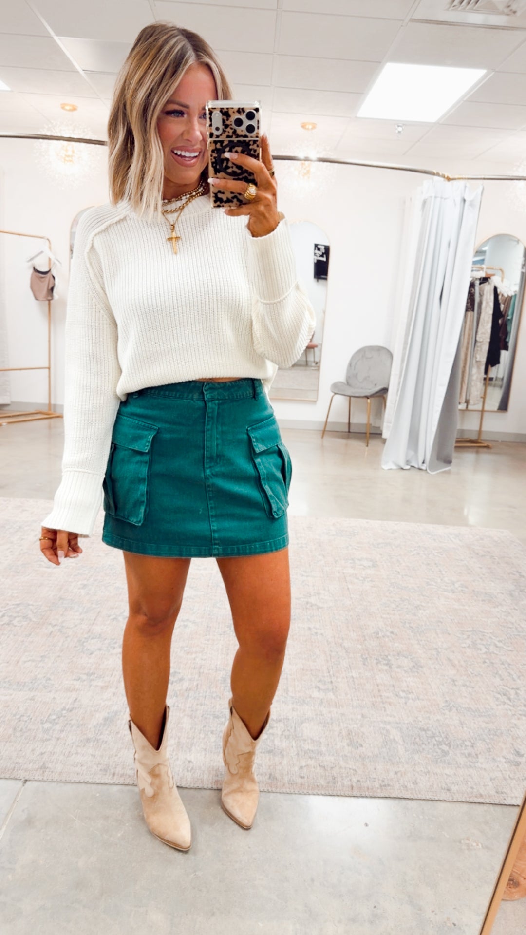 Mineral Washed Cargo Mini Skirt-Green