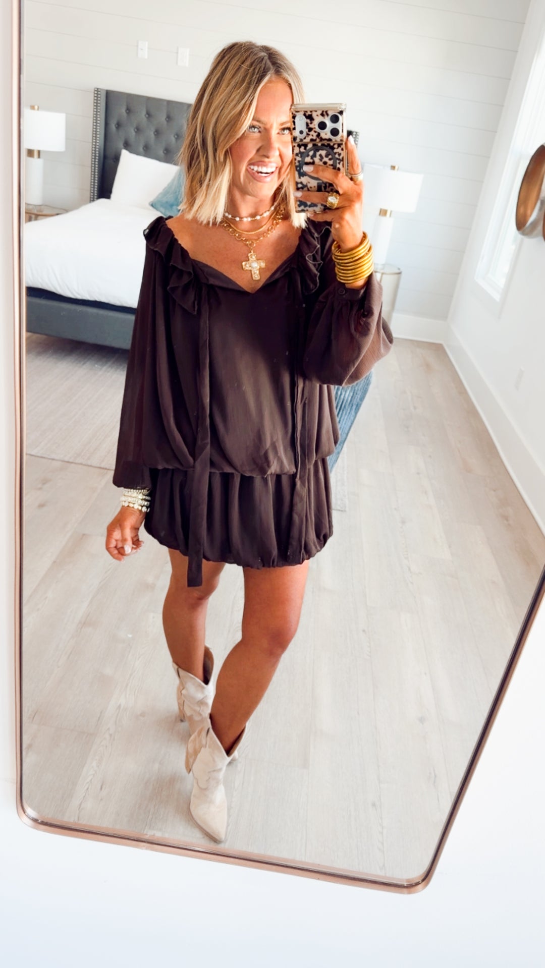 Nola Bubble Tiered Dress-Espresso