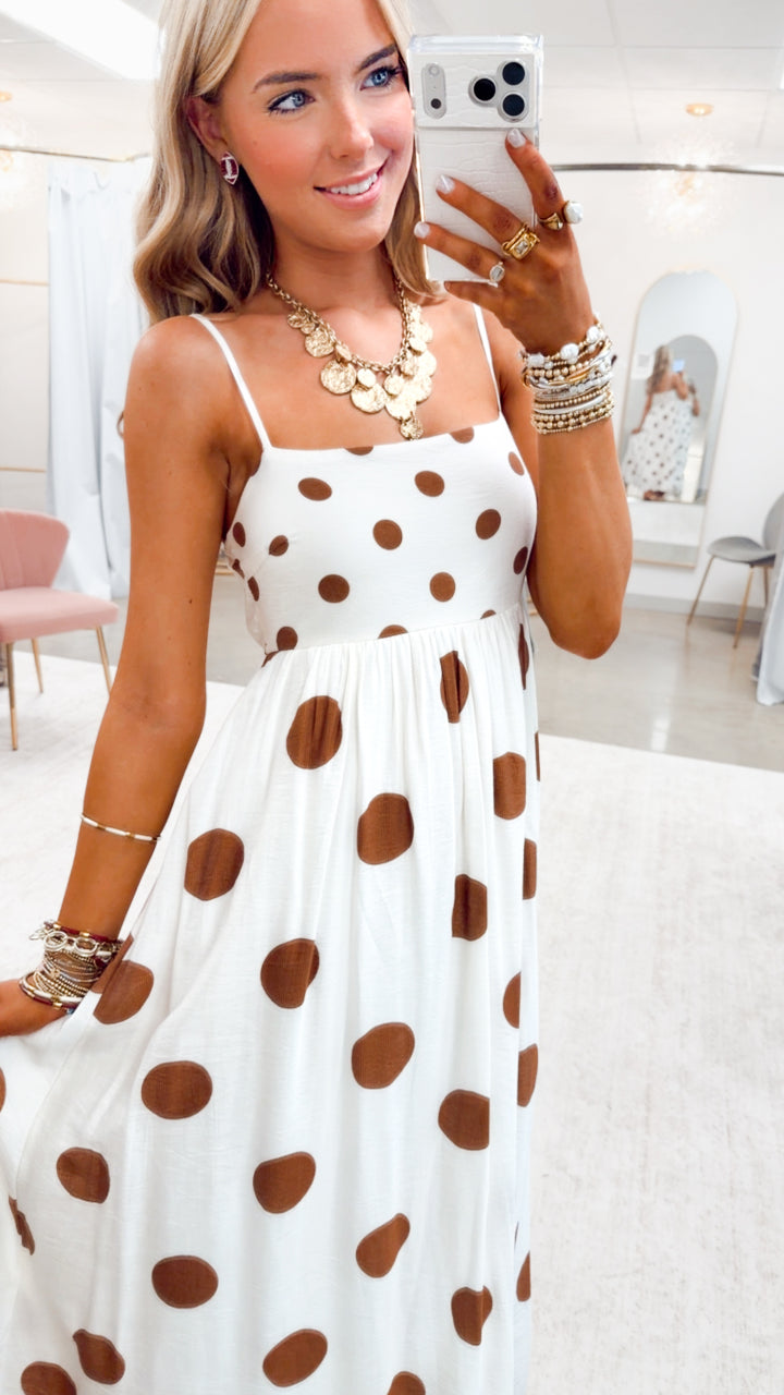The Dotted Essential Midi Dress-Brown