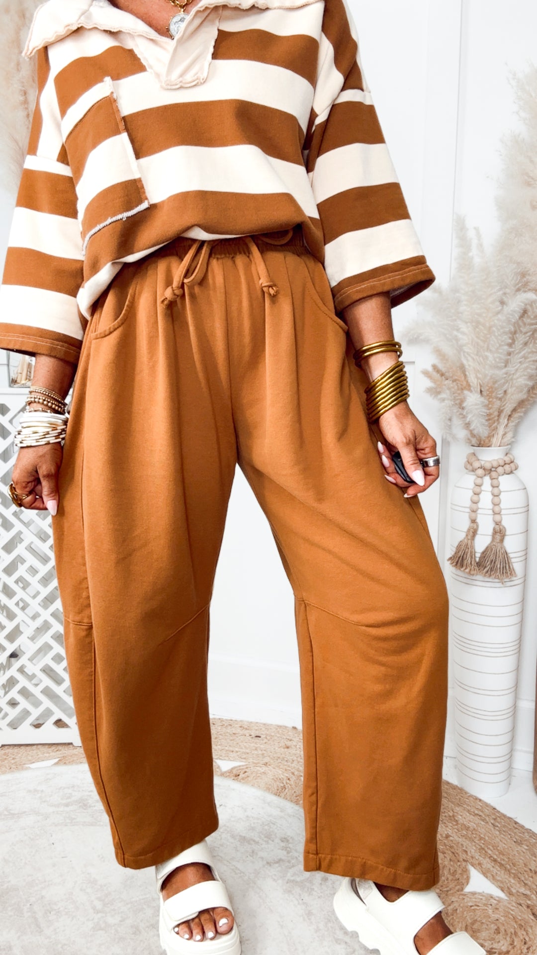 The Stevie Barrel Leg Sweatpants-Terra