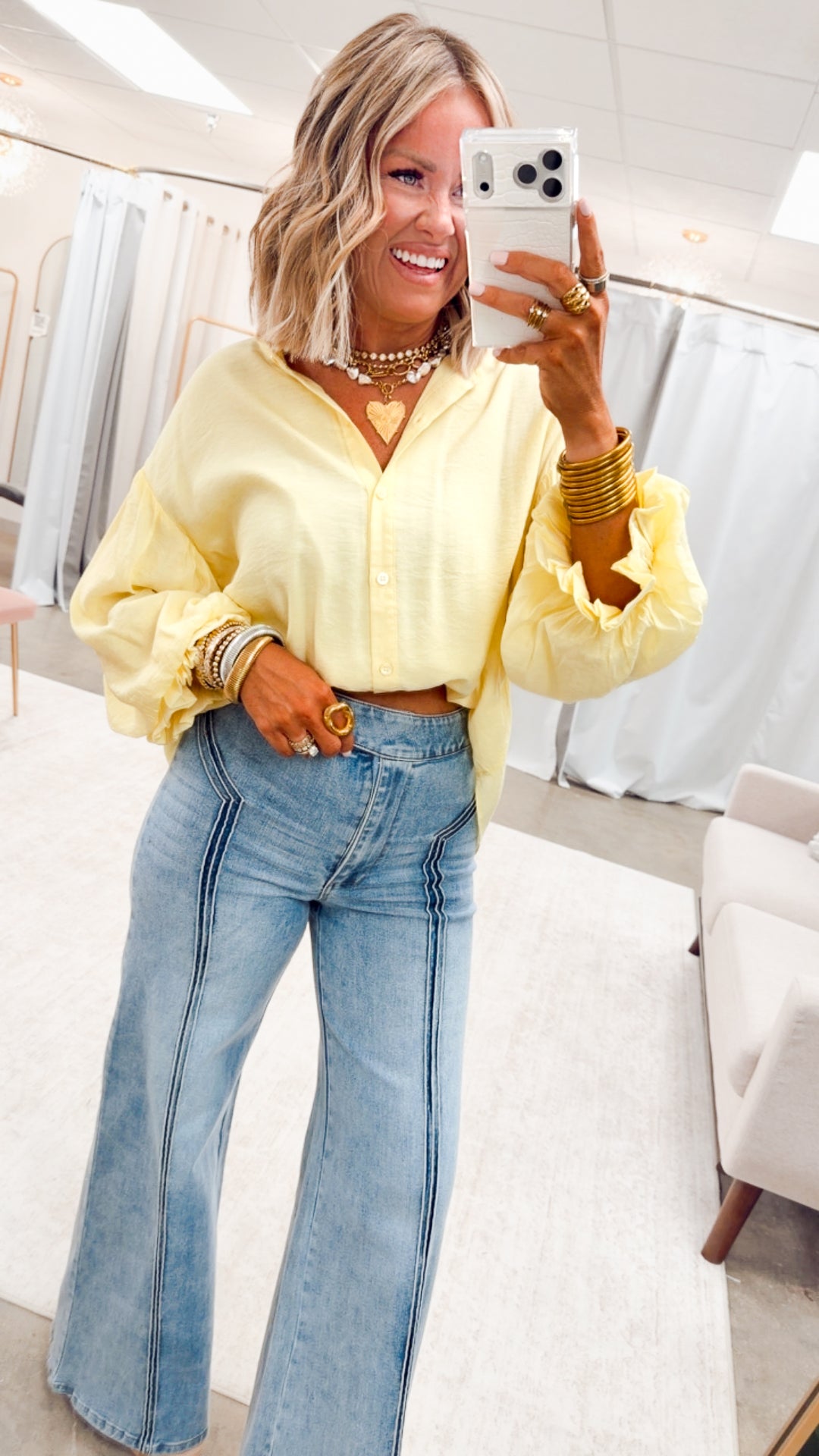 The Lucia Puff Sleeve Blouse-Yellow