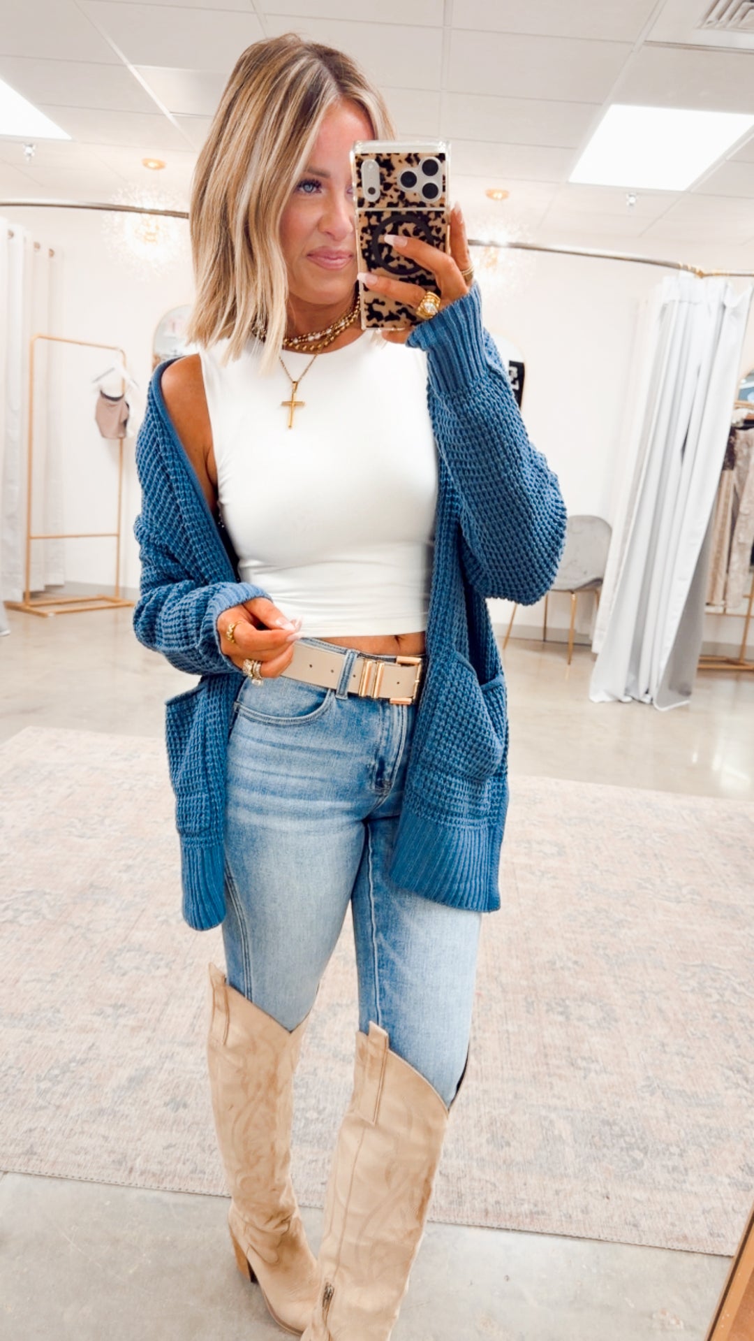 Dusty Blue Waffle Weave Cardigan