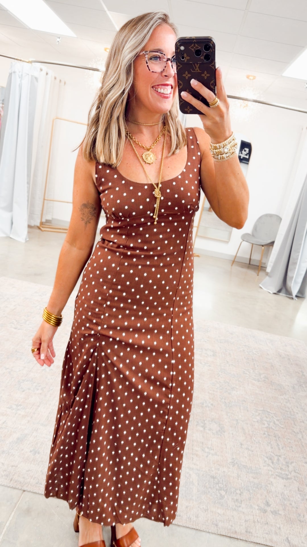 The Clara Polka Midi Dress-Chestnut