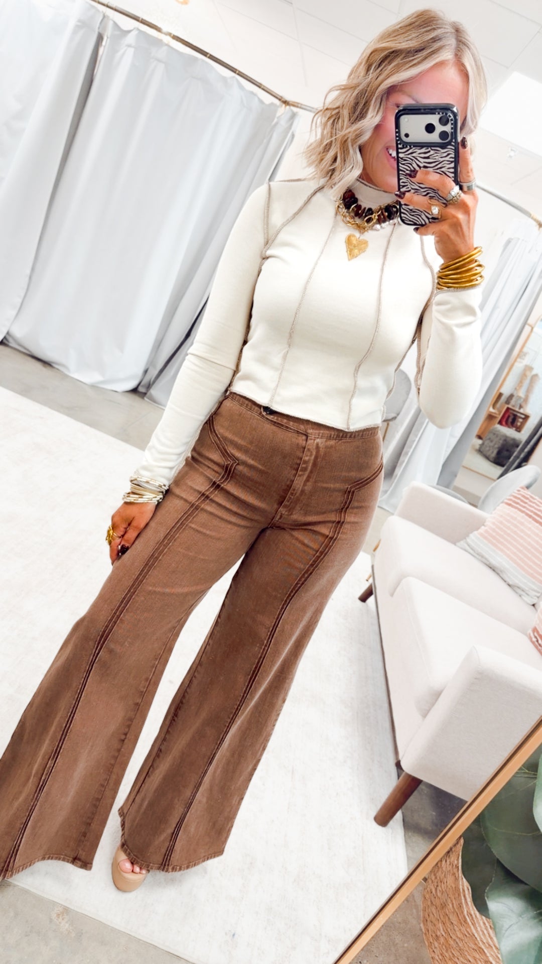 Vera Mock Neck Crop Top-Beige
