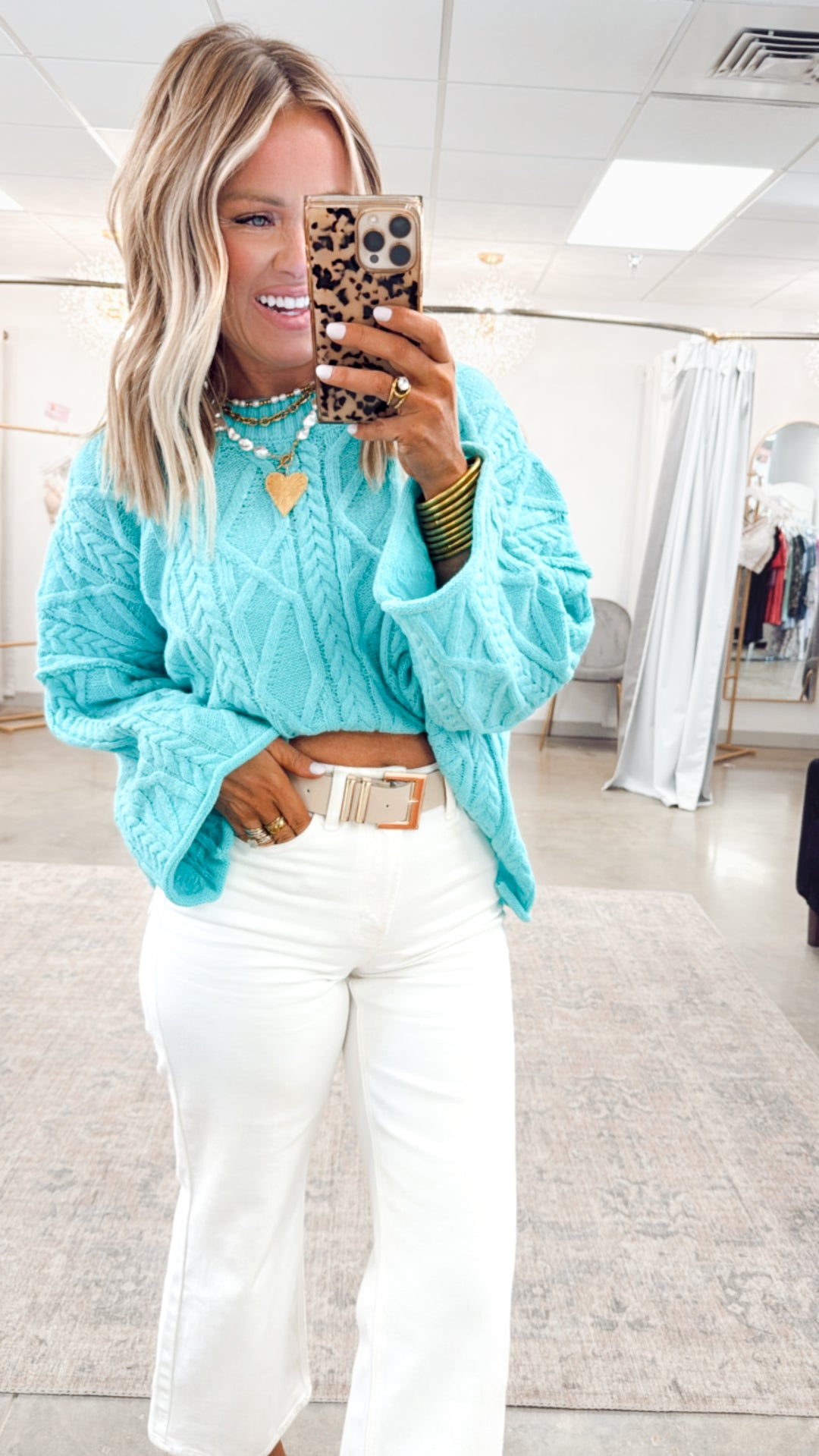 Knotted Haven Sweater-Aqua Mint