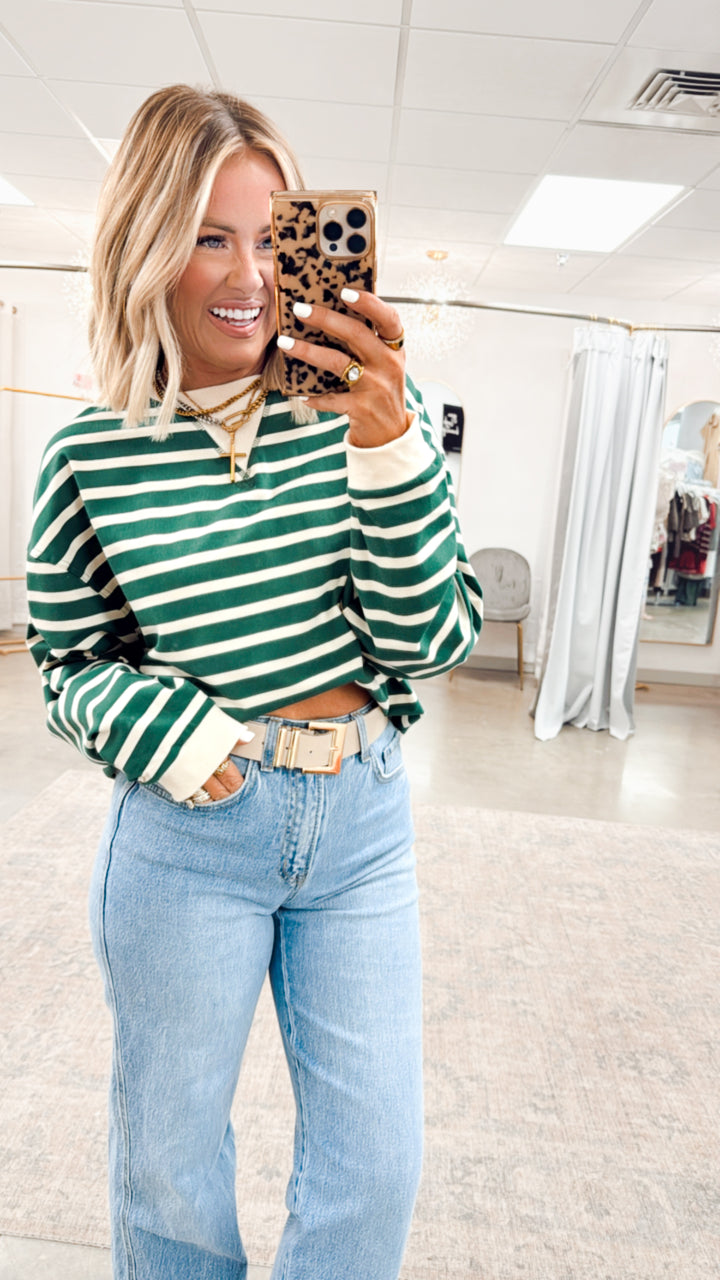 Simple Comfort Striped Top-Green/Cream