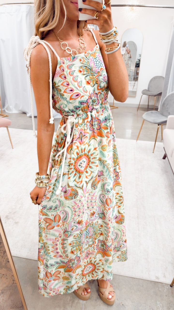 Tropical Boho Midi Dress-Orange Mint