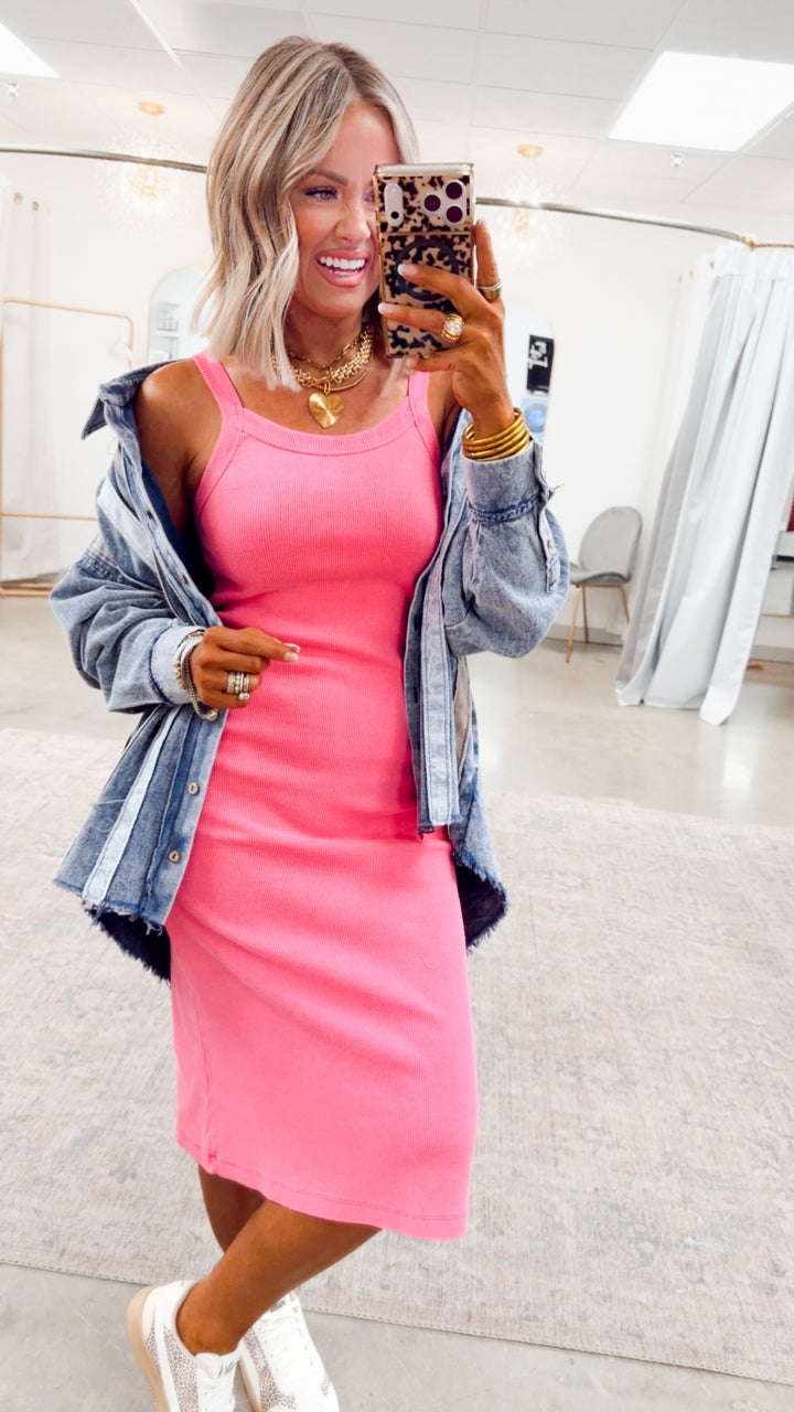 Ocean Drift Tank Dress-Neon Fuchsia
