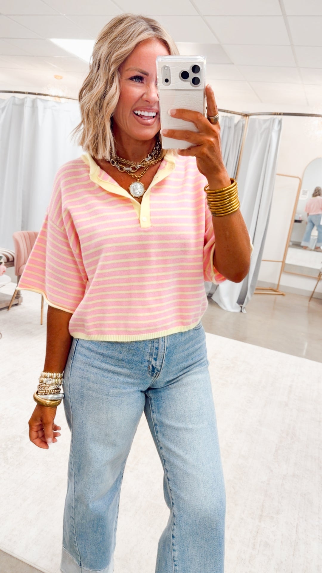 The Shoreline Henley Tee-Pink Lemonade