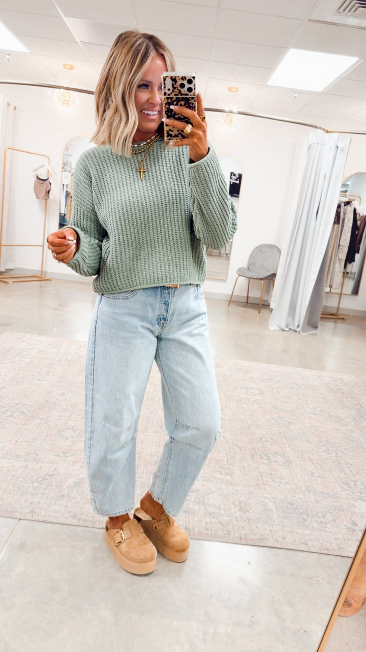 Bella Rolled Edge Sweater-Sage