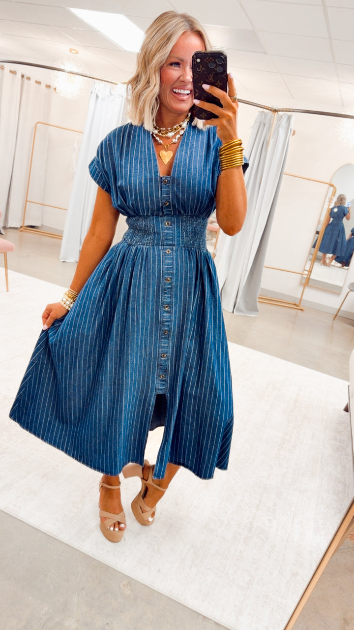The Della Pinstripe Midi Dress