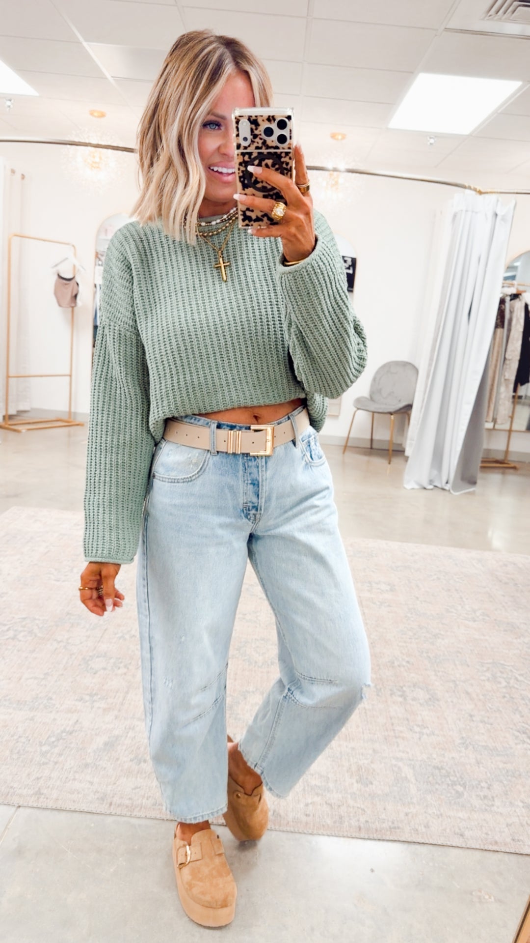 Bella Rolled Edge Sweater-Sage