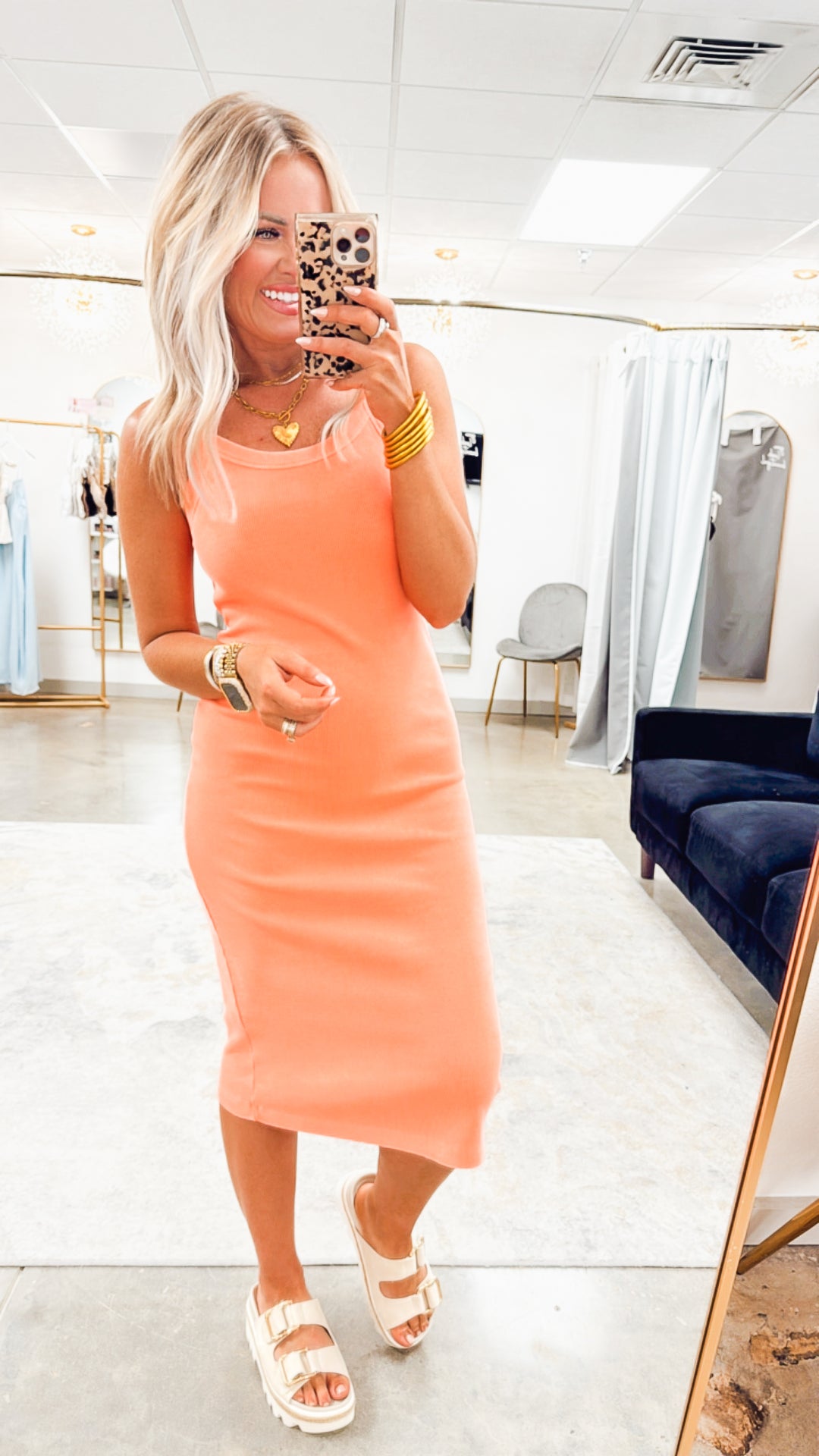 Ocean Drift Tank Dress-Neon Coral