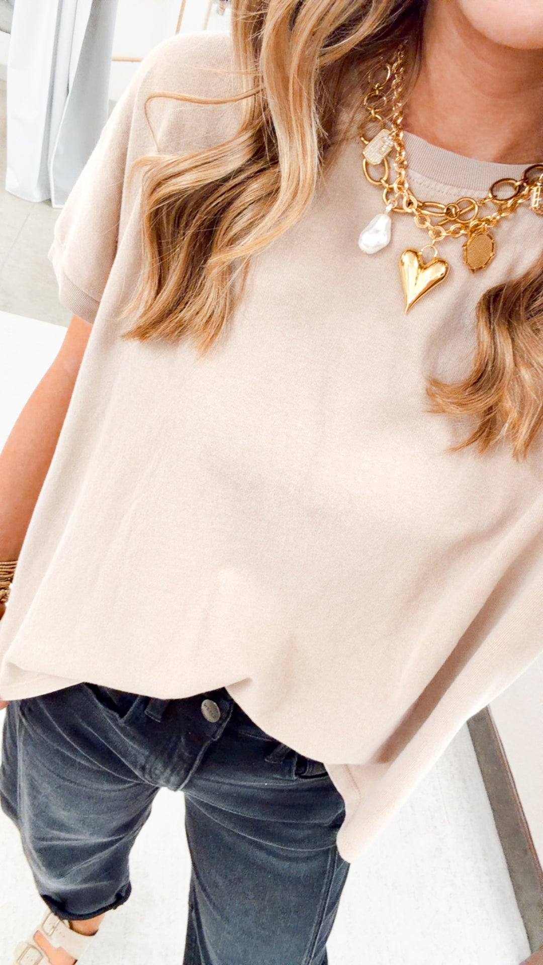 Capped Sleeve Tee-Dark Taupe