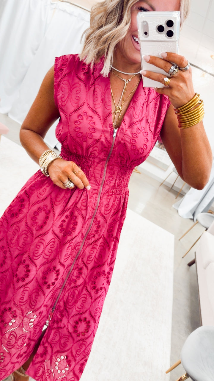 The Camelot Midi Dress-Magenta
