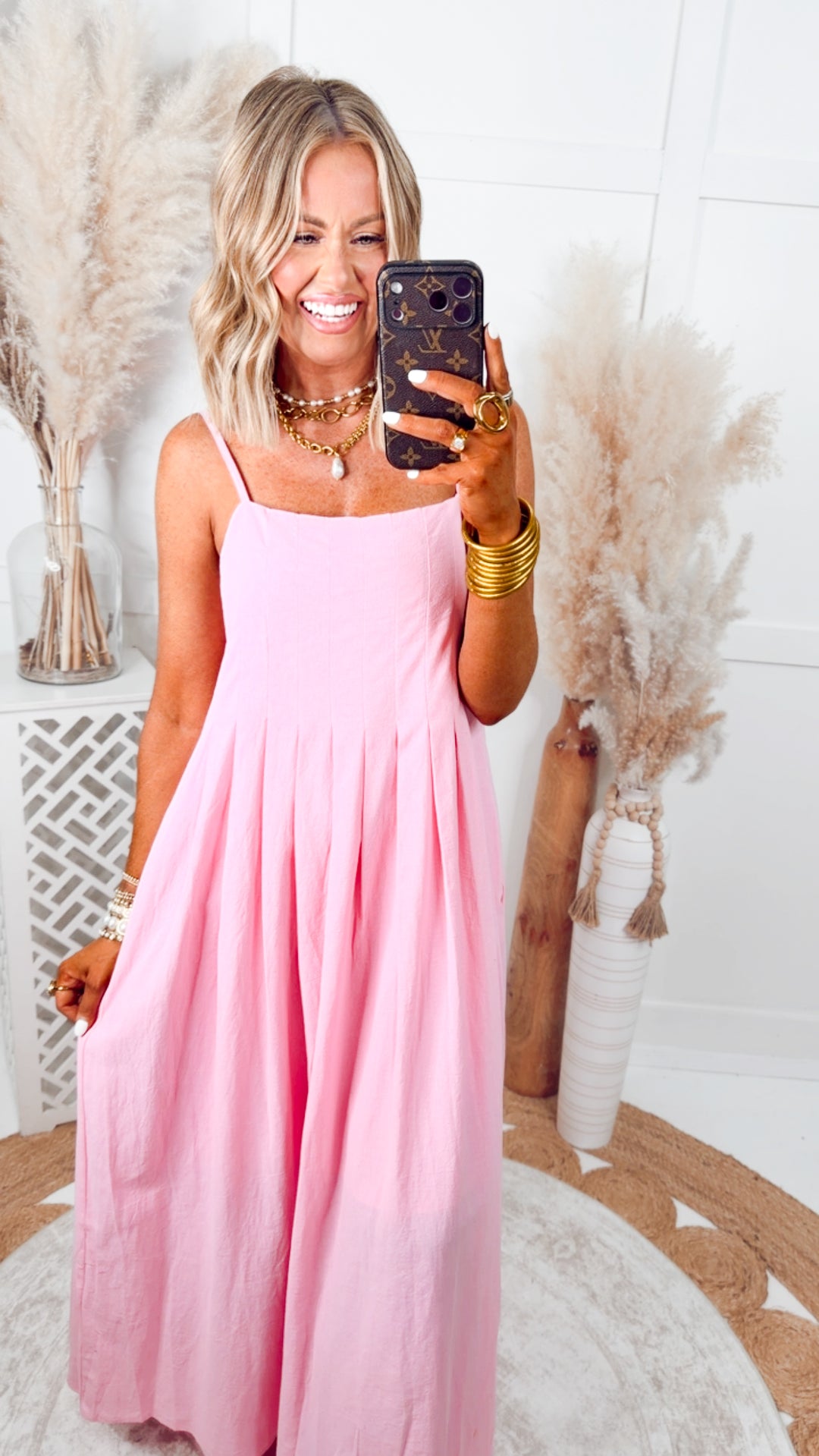 Clara Pleated Midi Dress-Hibiscus