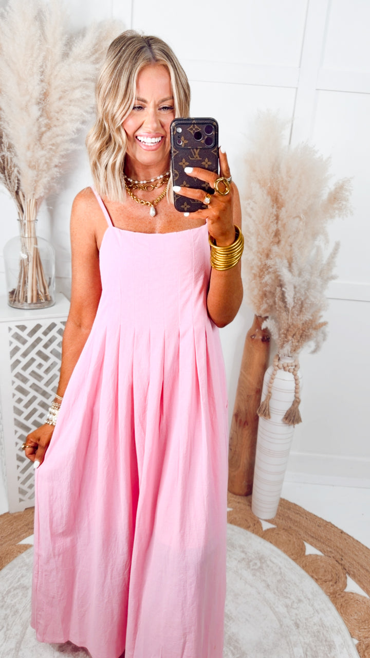 Clara Pleated Midi Dress-Hibiscus