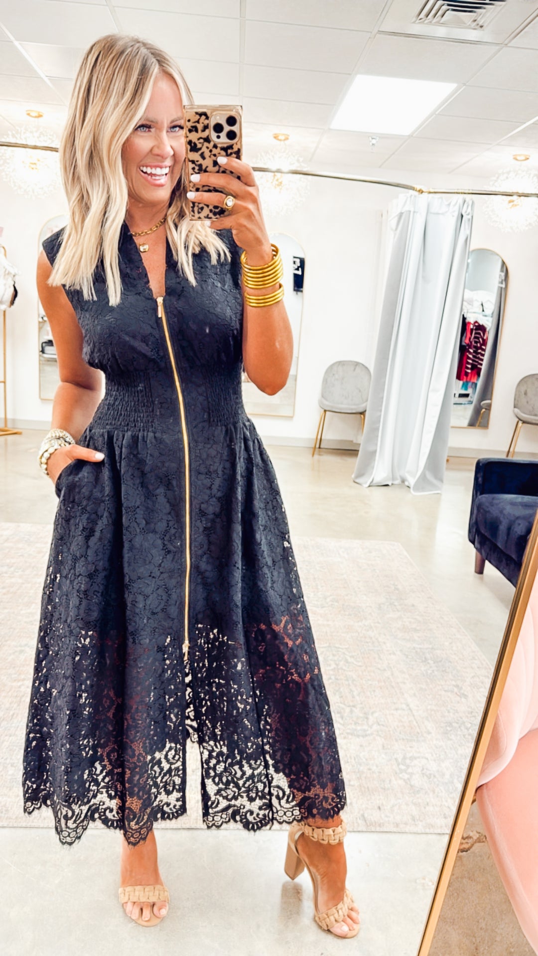 Jackie Lace Midi Dress-Black