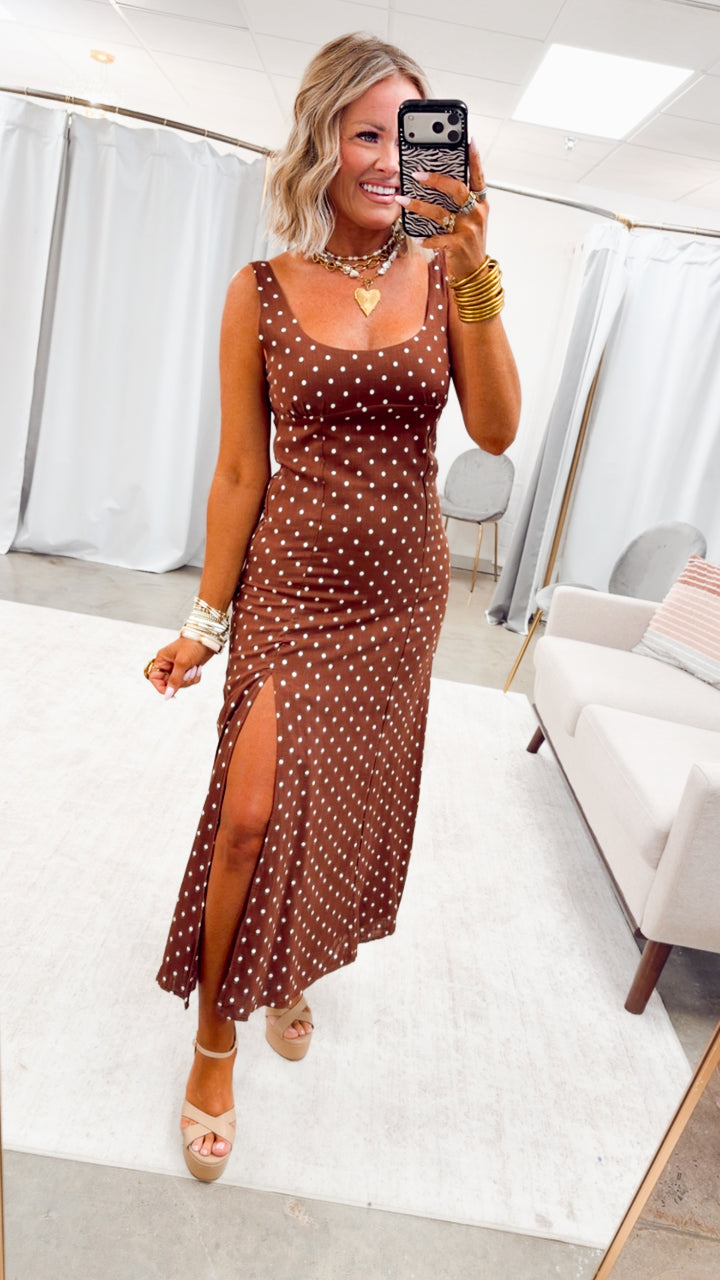 The Clara Polka Midi Dress-Chestnut