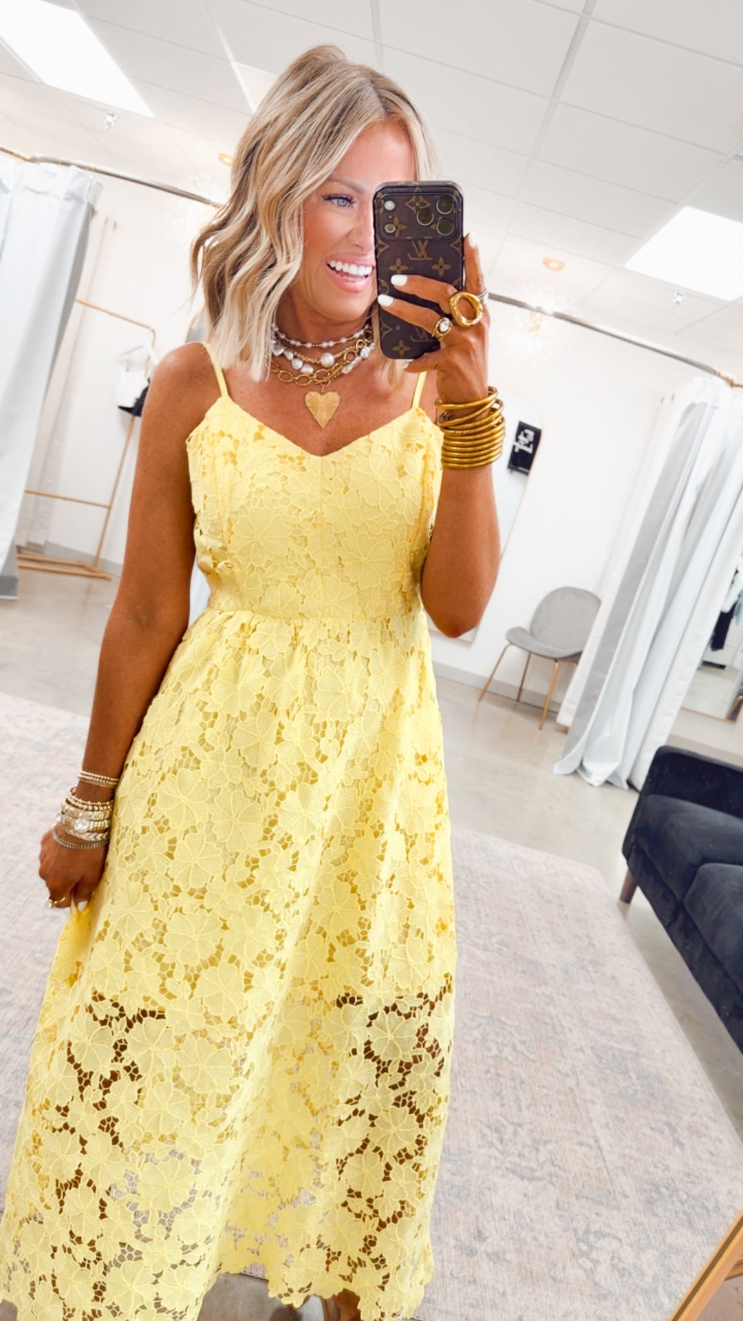 The Lucia Lace Midi Dress-Lemon