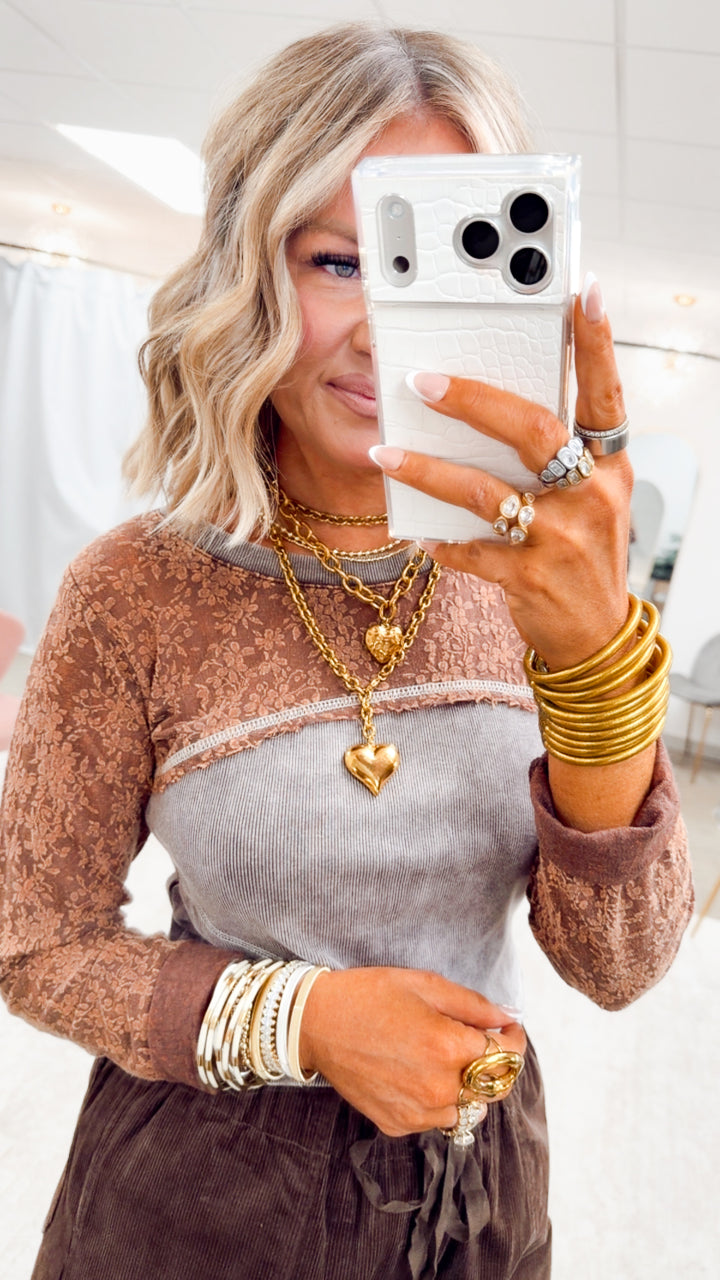 The Laced In Love Top-Cocoa