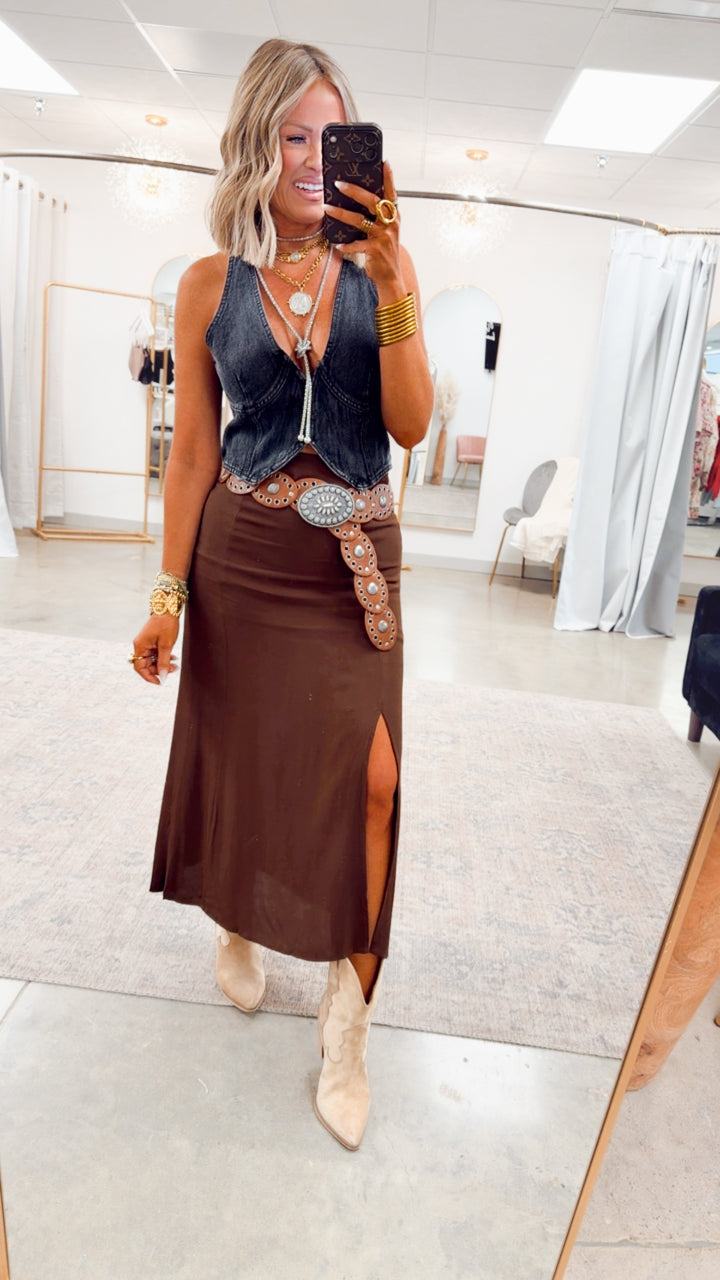 The Marlow Midi Skirt-Brown