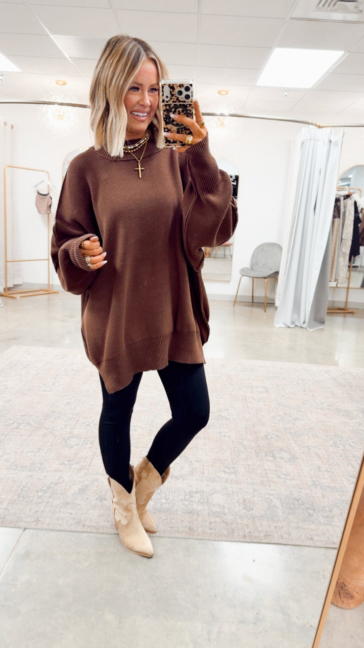 Brown Chill Mock Neck Sweater