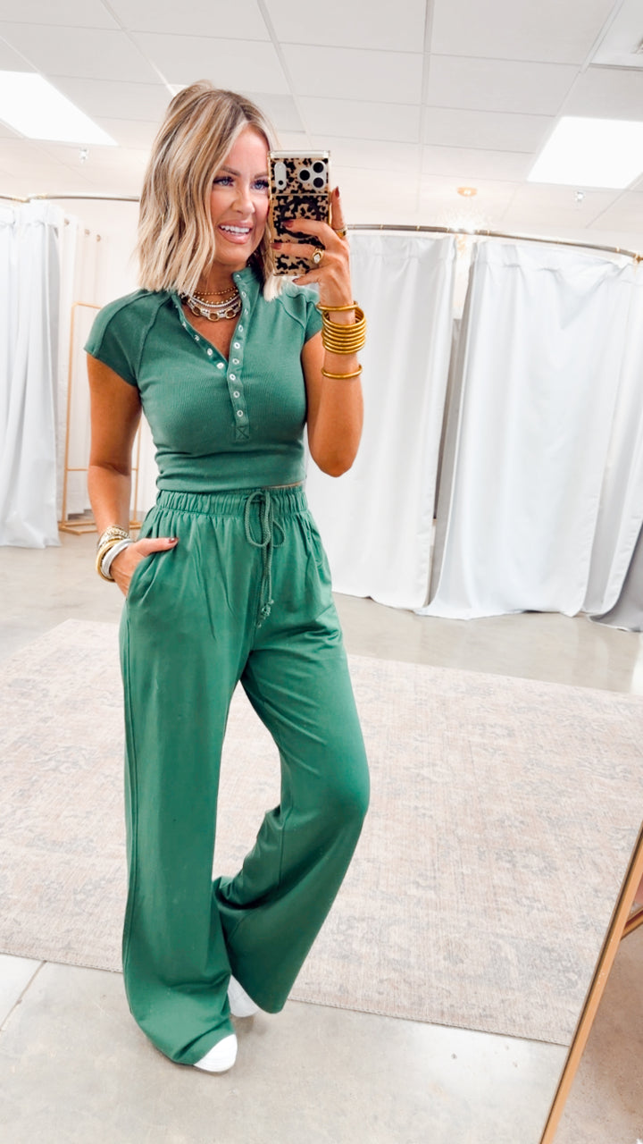 Evie Raglan Top & Pant Set-Hunter Green