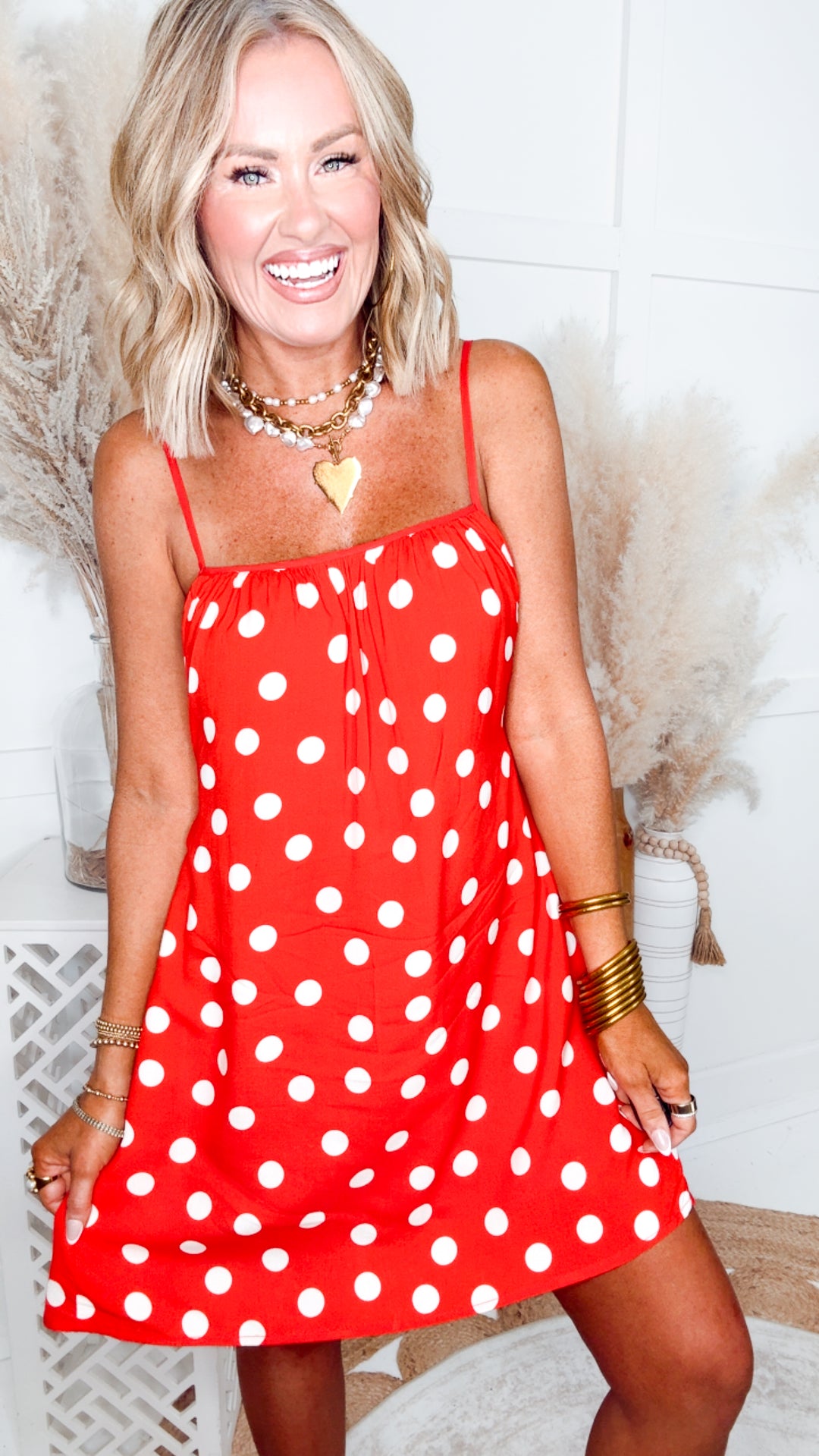 Lulu Polka Dot Mini Dress-Red