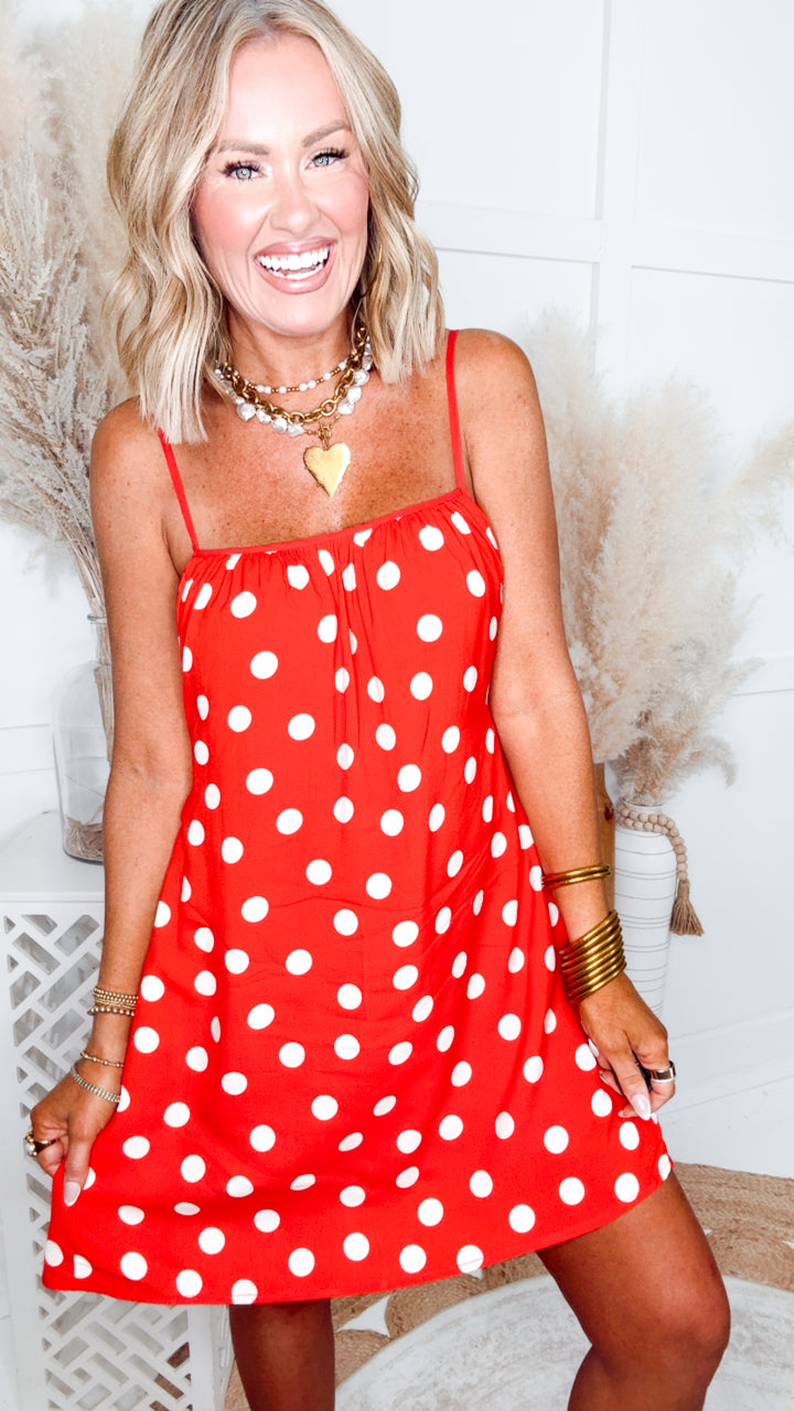 Lulu Polka Dot Mini Dress-Red