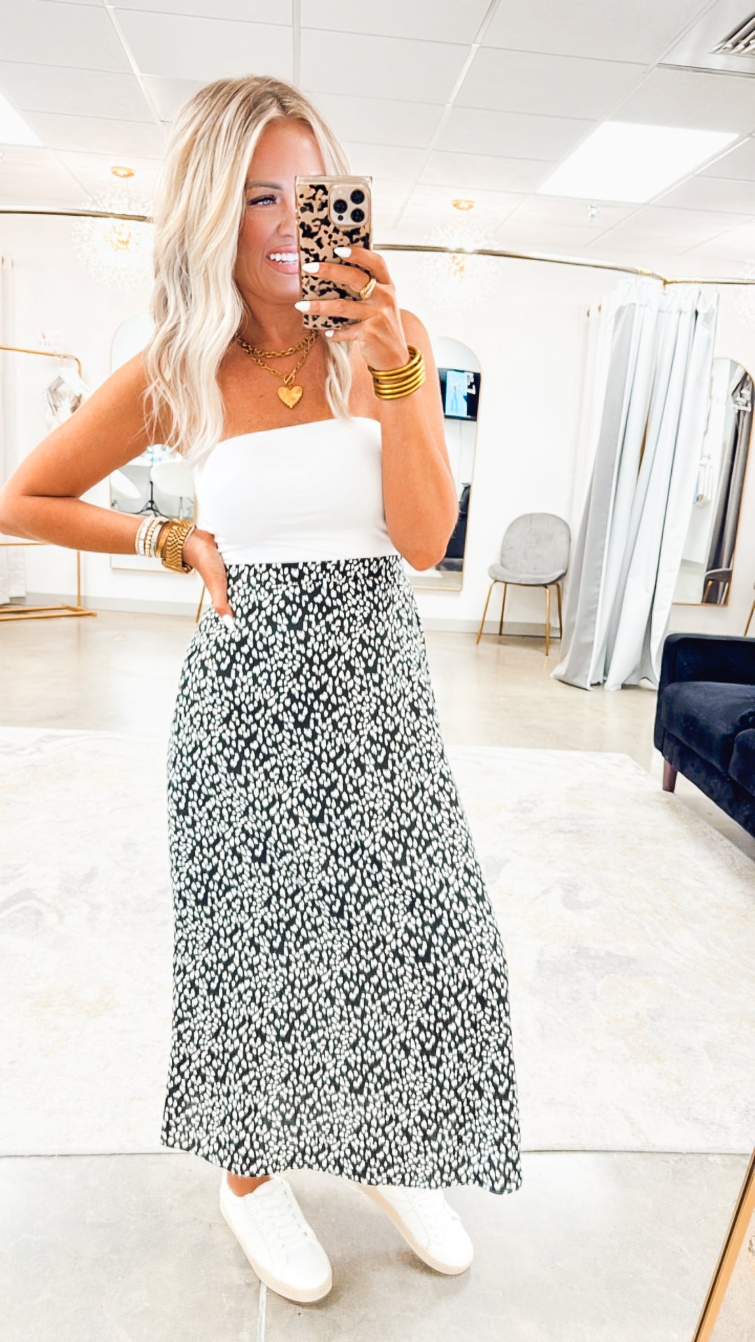 Abstract Leopard Midi Skirt