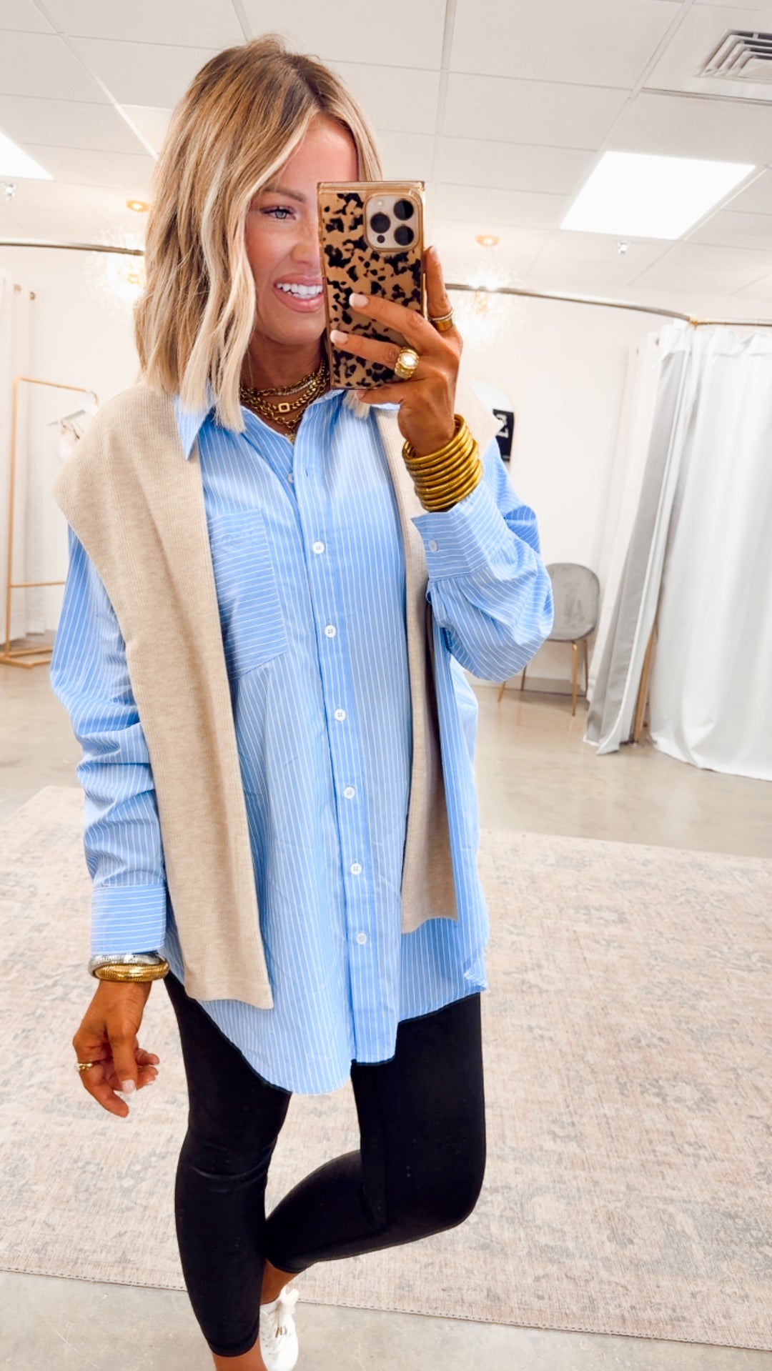 Evelyn Striped Top-Chambray