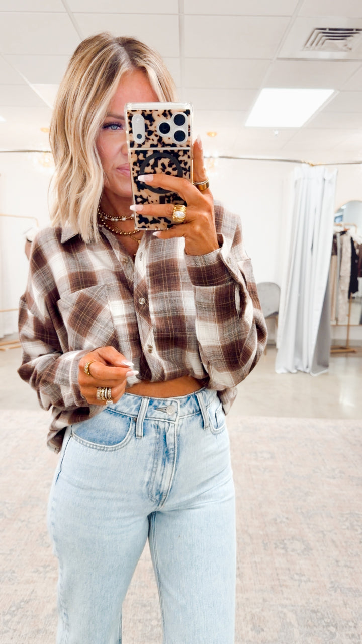 Brown Cozy Plaid Flannel Button-Up