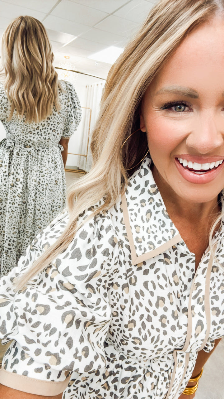 Cinched Leopard Midi Dress