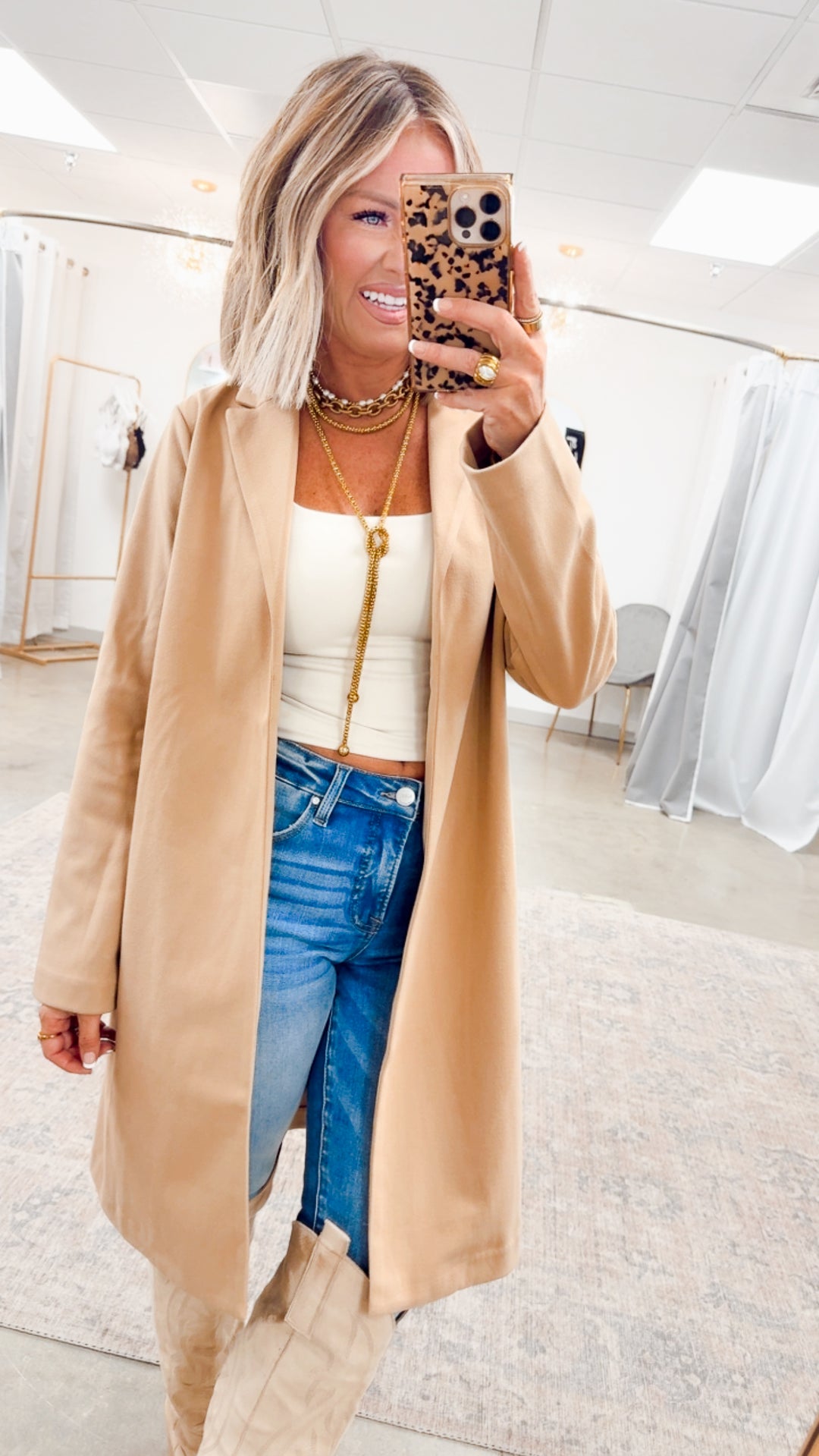 Camel Chic Open Front Coat