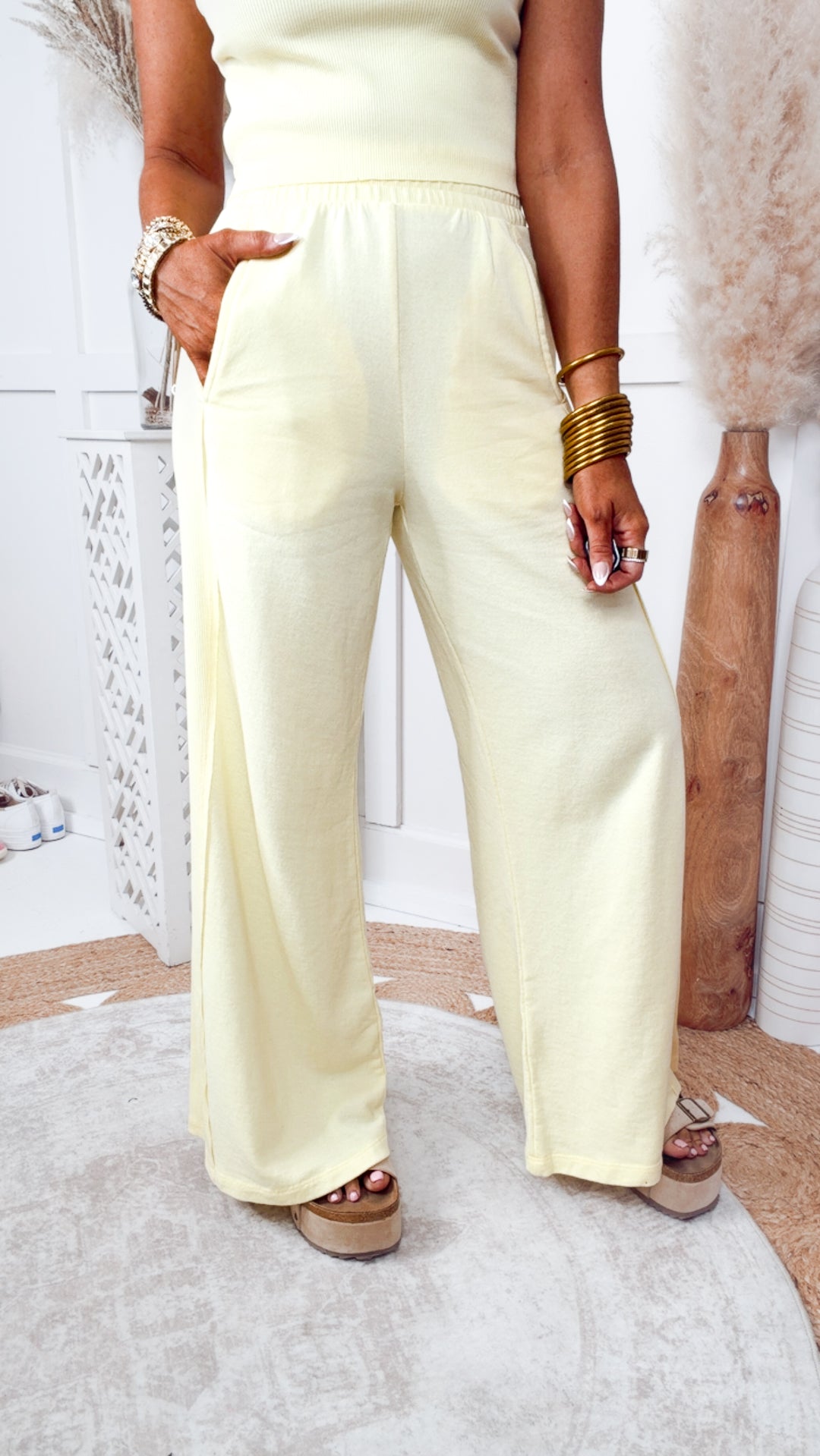 Harlow Halter Neck Crop Top & Pants Set-Butter Yellow