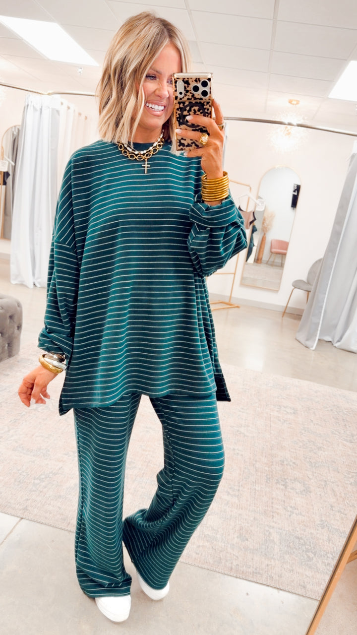 Lexi Striped Lounge Pants-Green/White