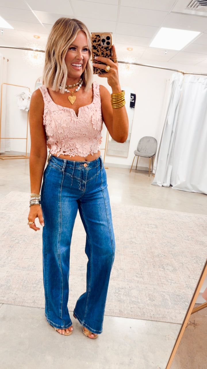 Crochet Lace Corset Top-Pink