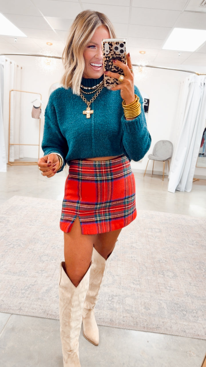 Merry Plaid Skort-Red