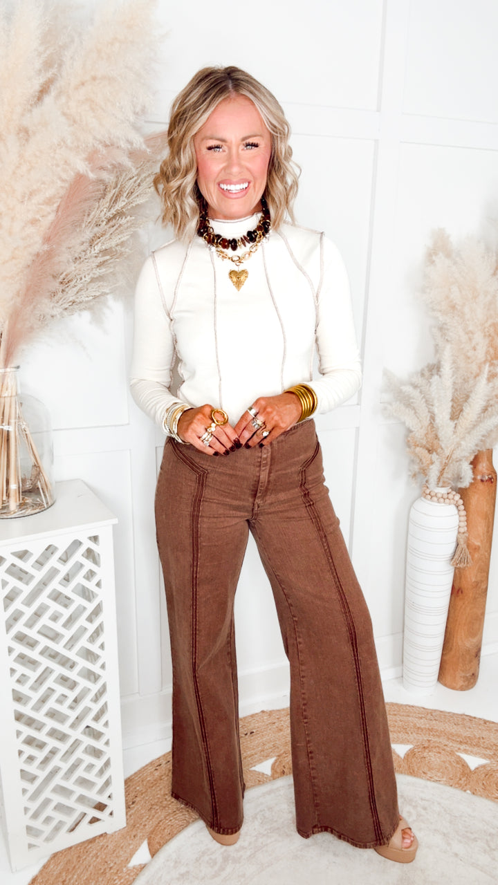 Vera Mock Neck Crop Top-Beige