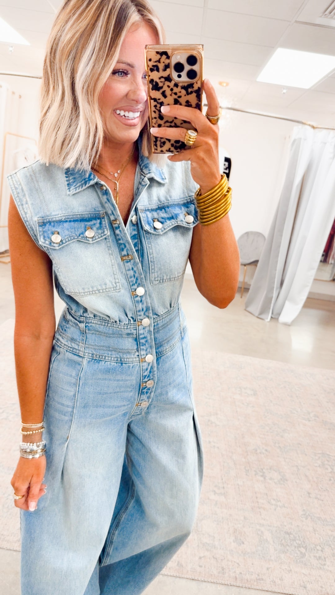 Snow Washed Button Down Jumpsuit