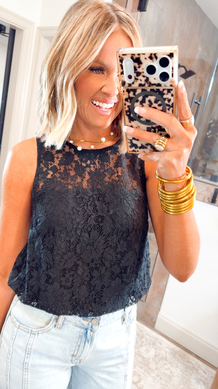 Livy Lace Tank-Black