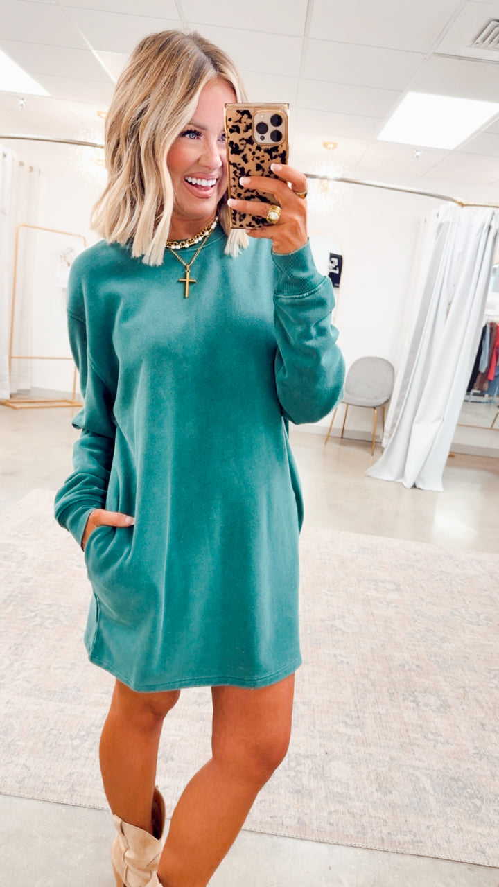 Mila Sweatshirt Dress-Dark Green