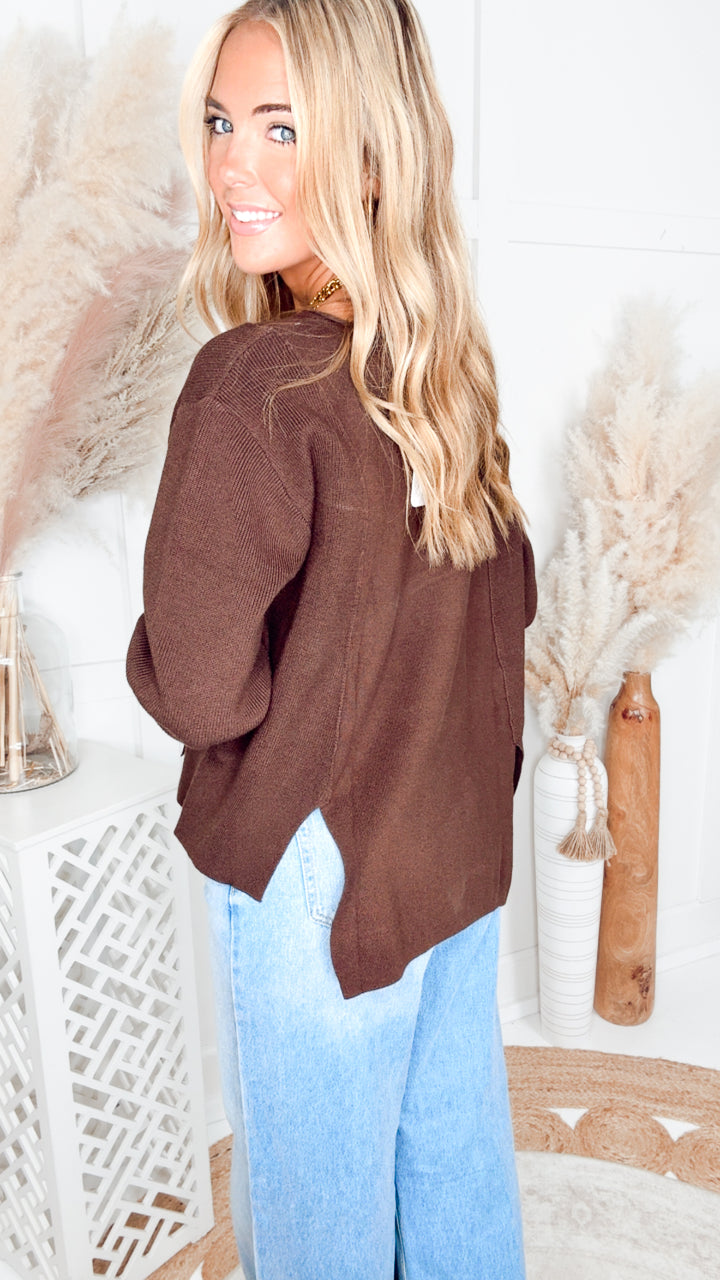 The Sinclair Point Hem Sweater-Brown
