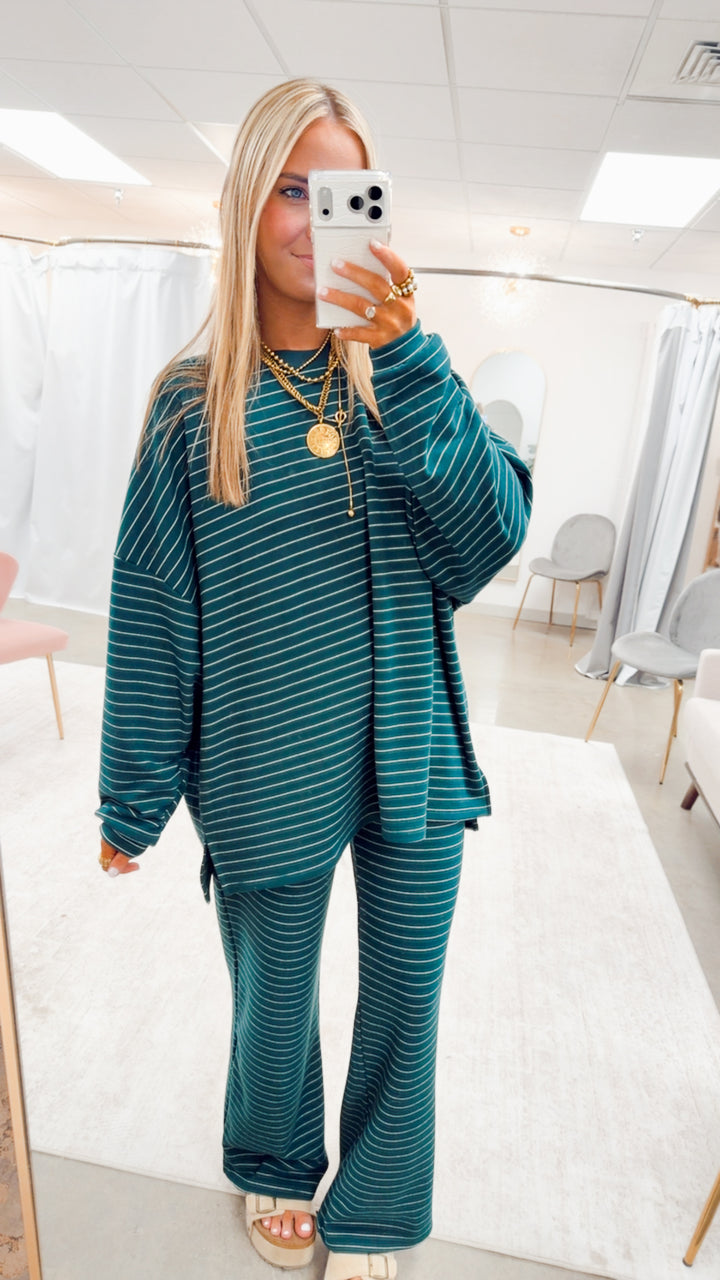 Addi Oversized Striped Top-Green