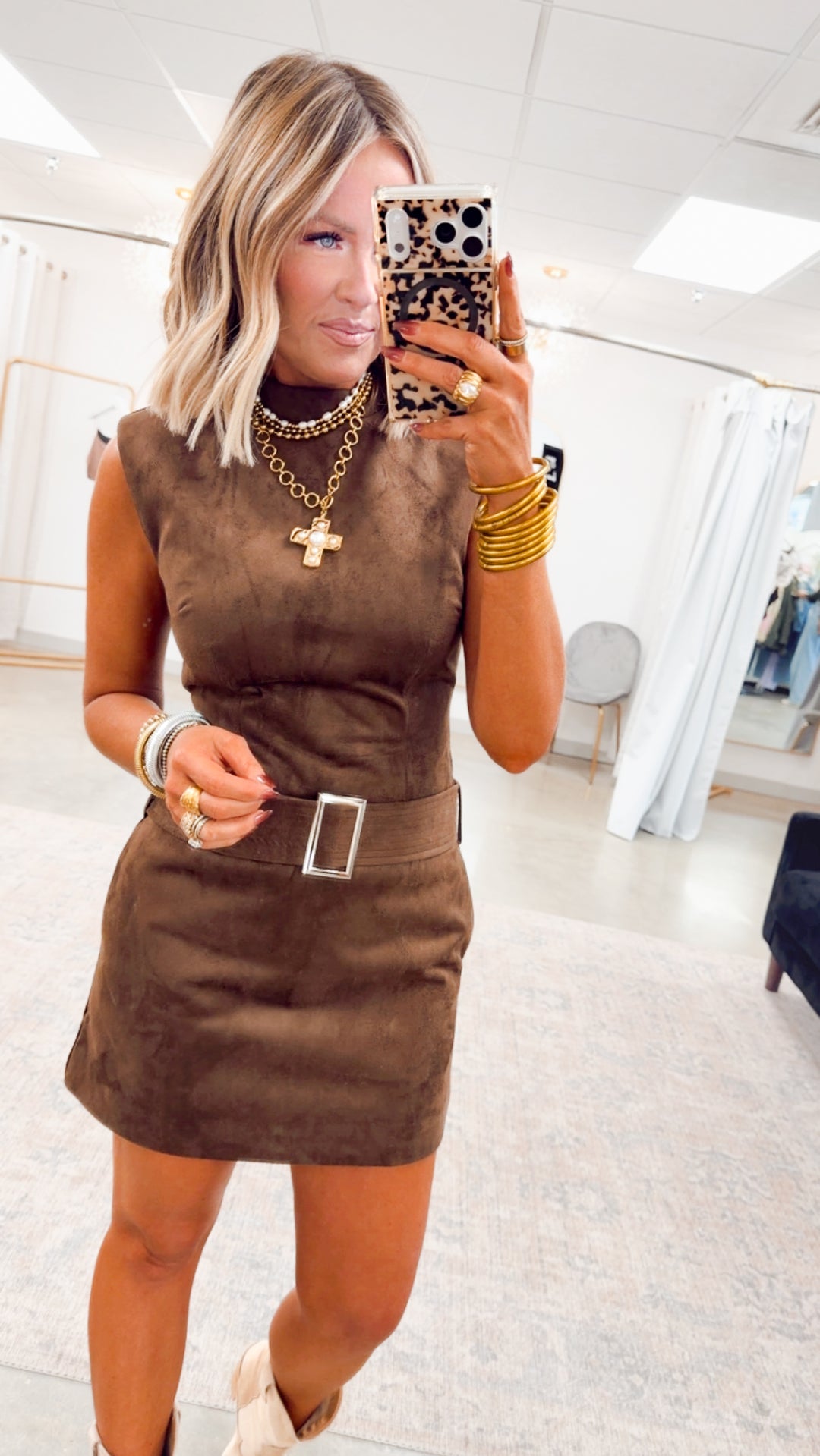 The Lottie Mock Neck Belted Dress-Espresso
