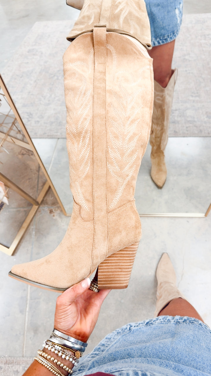 Bronco Knee High Boots-Almond