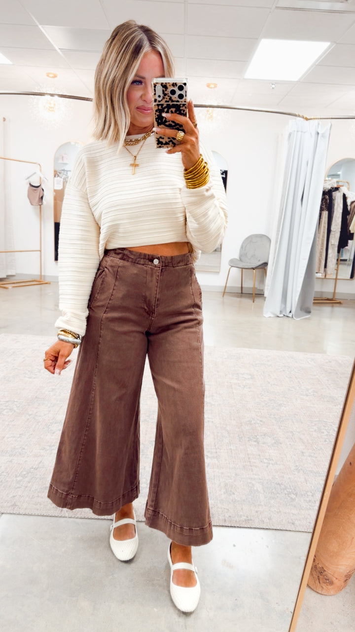 The Arden Wide Gaucho Denim- Brown