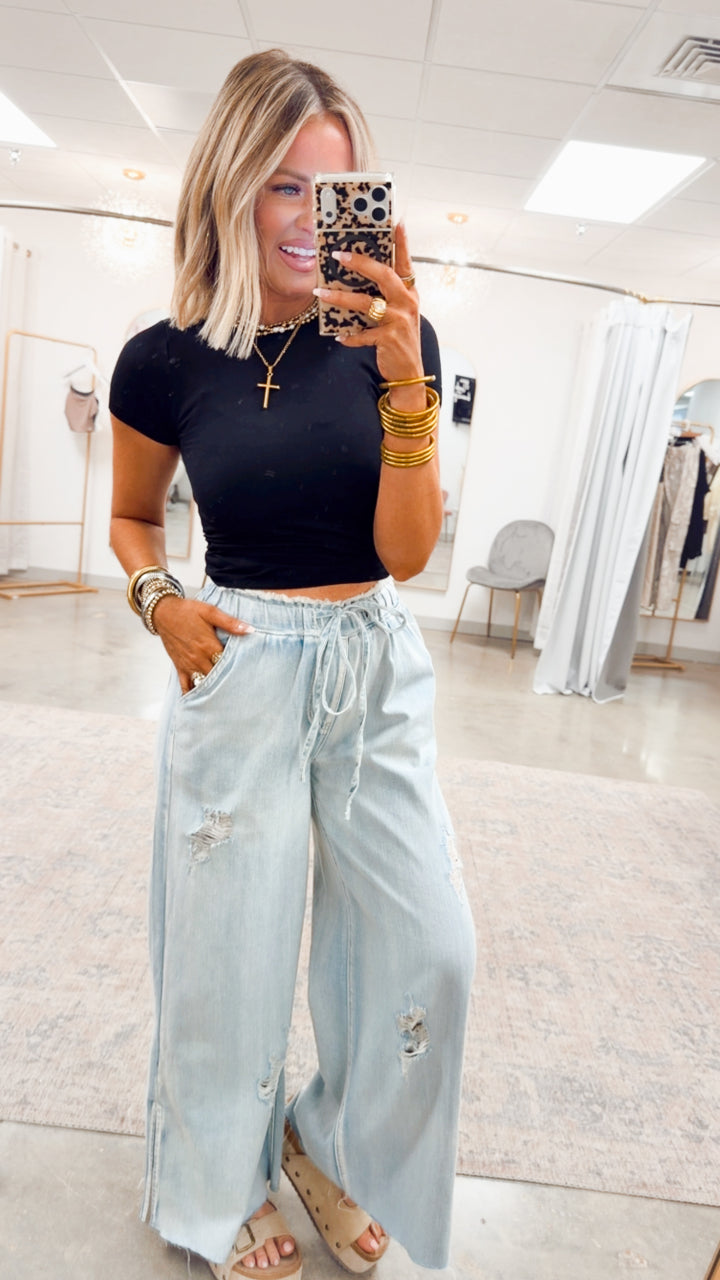 Seamless Crewneck Top-Black